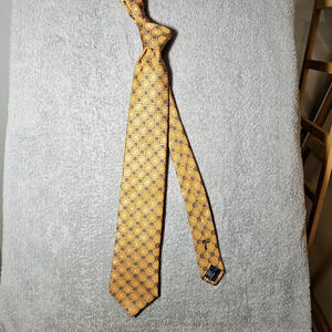 VTG Hart Schaffner Marx Silk Tie Gold Black Geometric Squares Micro Pattern